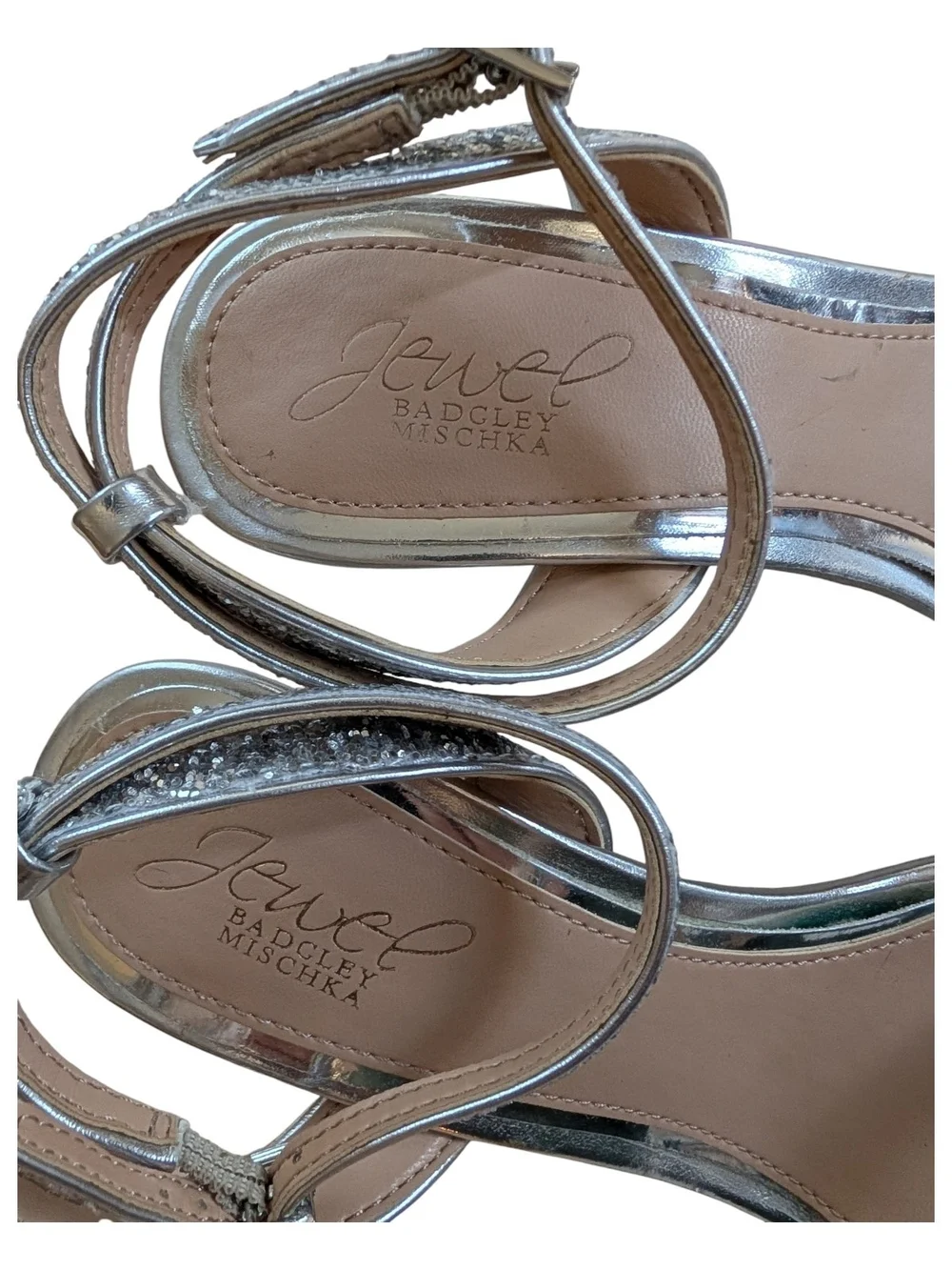Silver Glitter Strap Women's Sandals By Jewel- Badgley Mischka